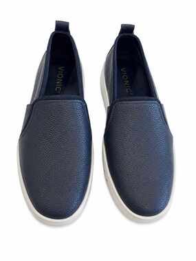 Vionic Cambria Navy Blue Leather Slip-On Sneakers Grey Sole Women’s 6.5 Wide